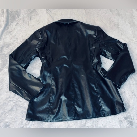 90s Y2K Style Black Faux Leather Peacoat Blazer Jacket, Women’s Large - Picture 3 of 3